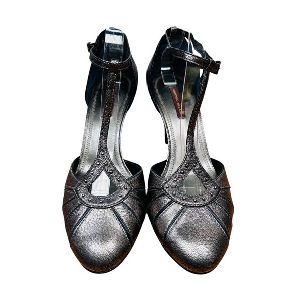Antonio Melani 9 T Strap Heel Pump Pewter Metallic Shimmer - Picture 6 of 8